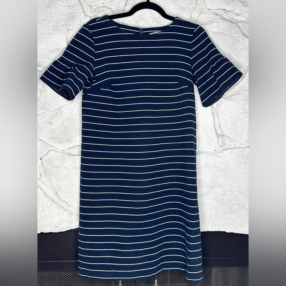 Ann Taylor LOFT | Women’s Striped Short Sleeve Bell Detail Sheath Dress, Size S